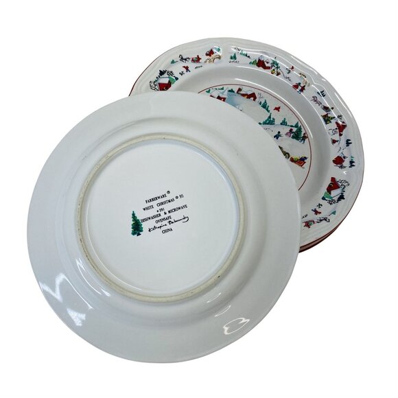 Farberware Holiday Village Porcelain 8" Salad Plates Christmas Scene Set - Picture 6 of 7